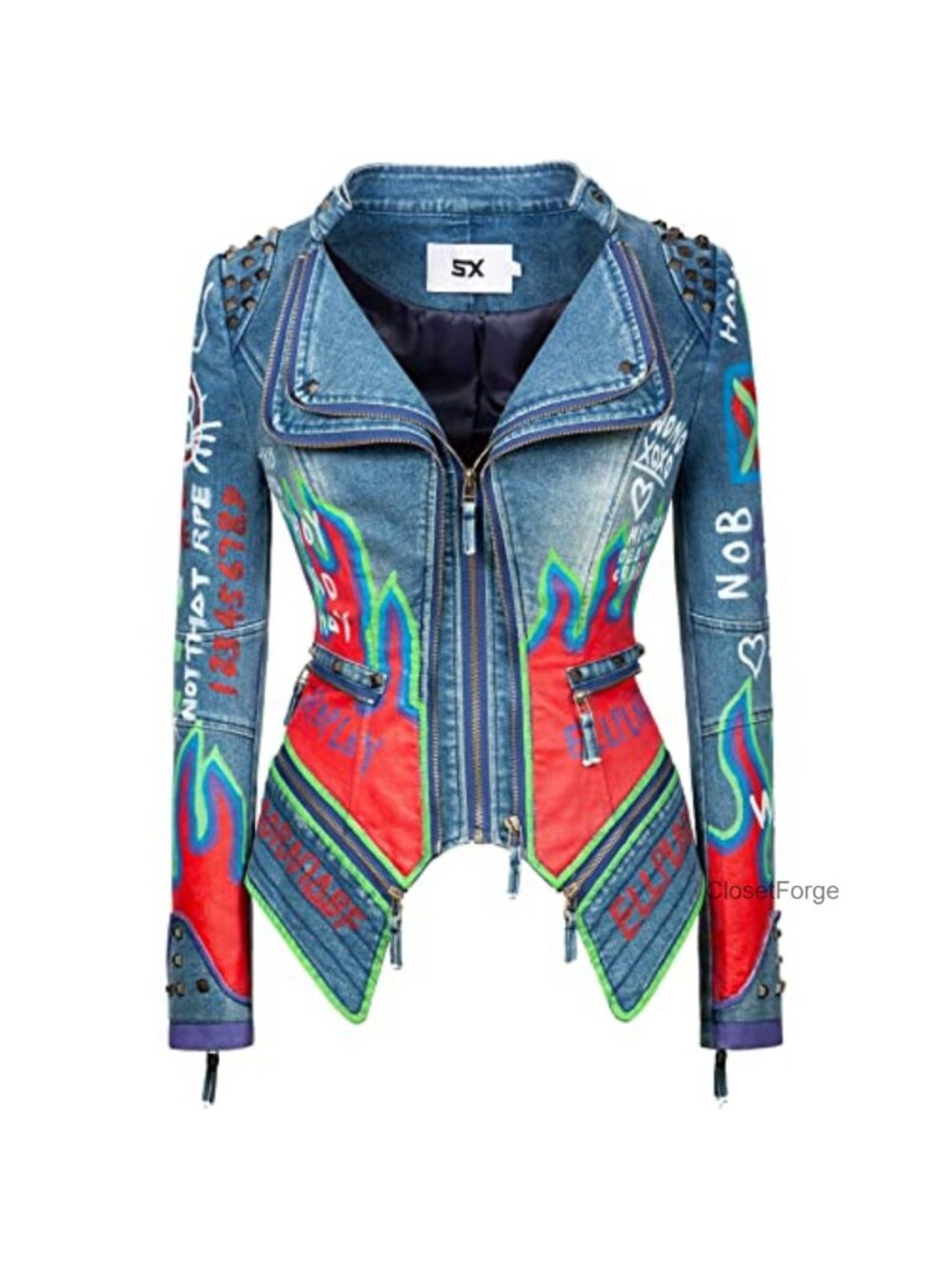 Women's Denim Motorcycle Jacket, High Definition Denim, Zipper, Detachable Hem